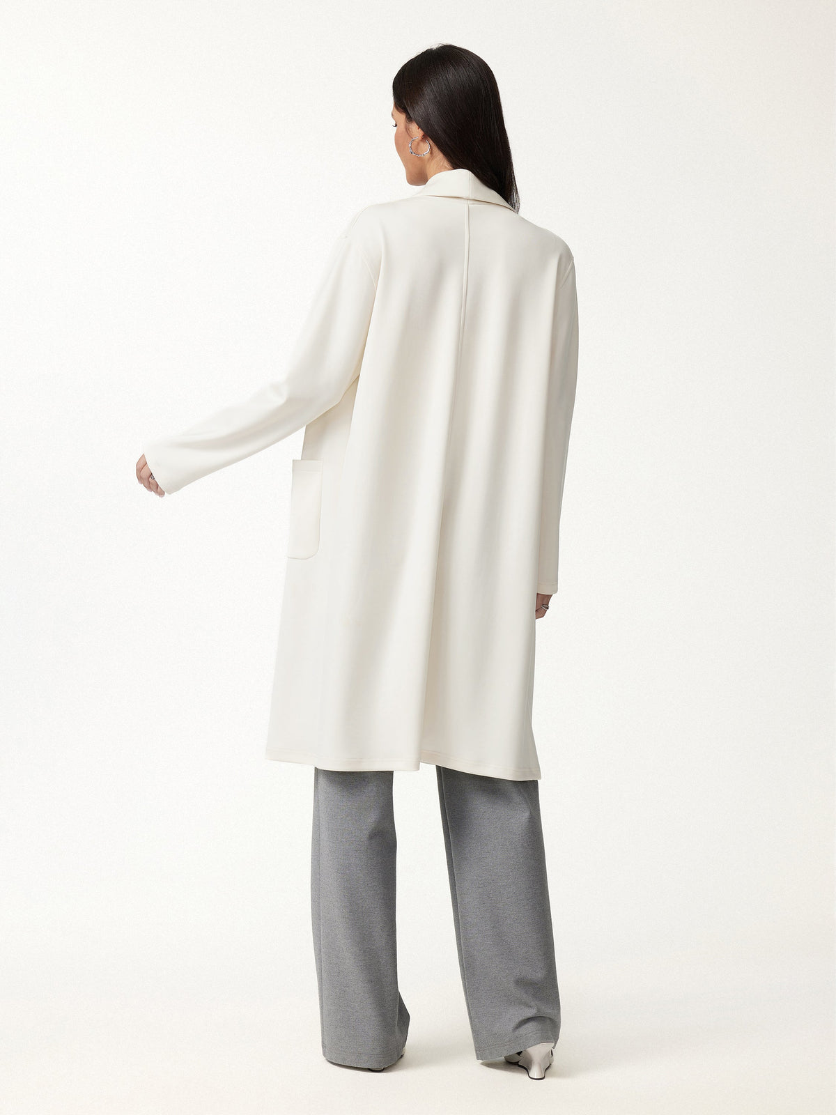 Modal Spacer Knit Shawl Collar Pocketed Long Cardigan