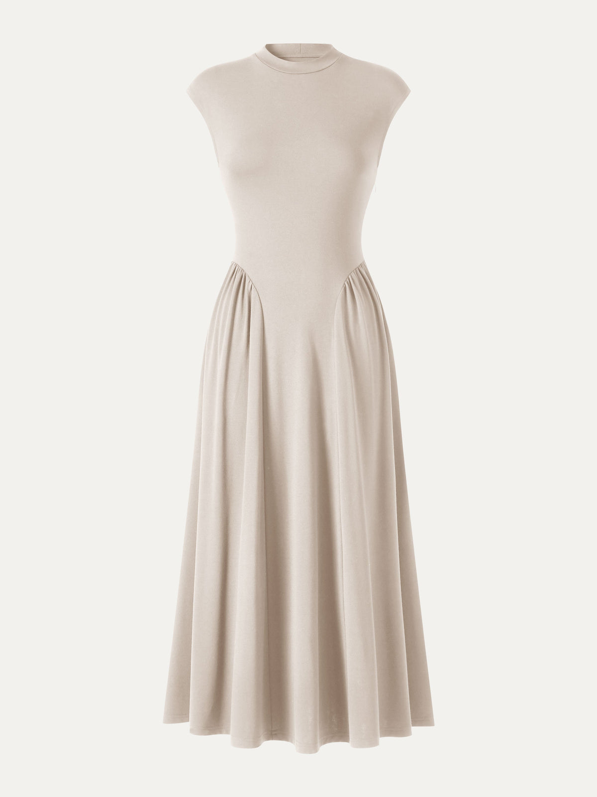 Ponte Mock Neck Ruched A-Line Midi Dress with Pockets