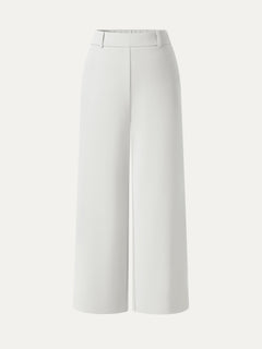 Not-See-Thru Mid Rise Cropped Wide Leg Pants with Pockets