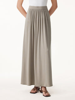 Linen Knit Gathered A-Line Maxi Skirt with Pockets