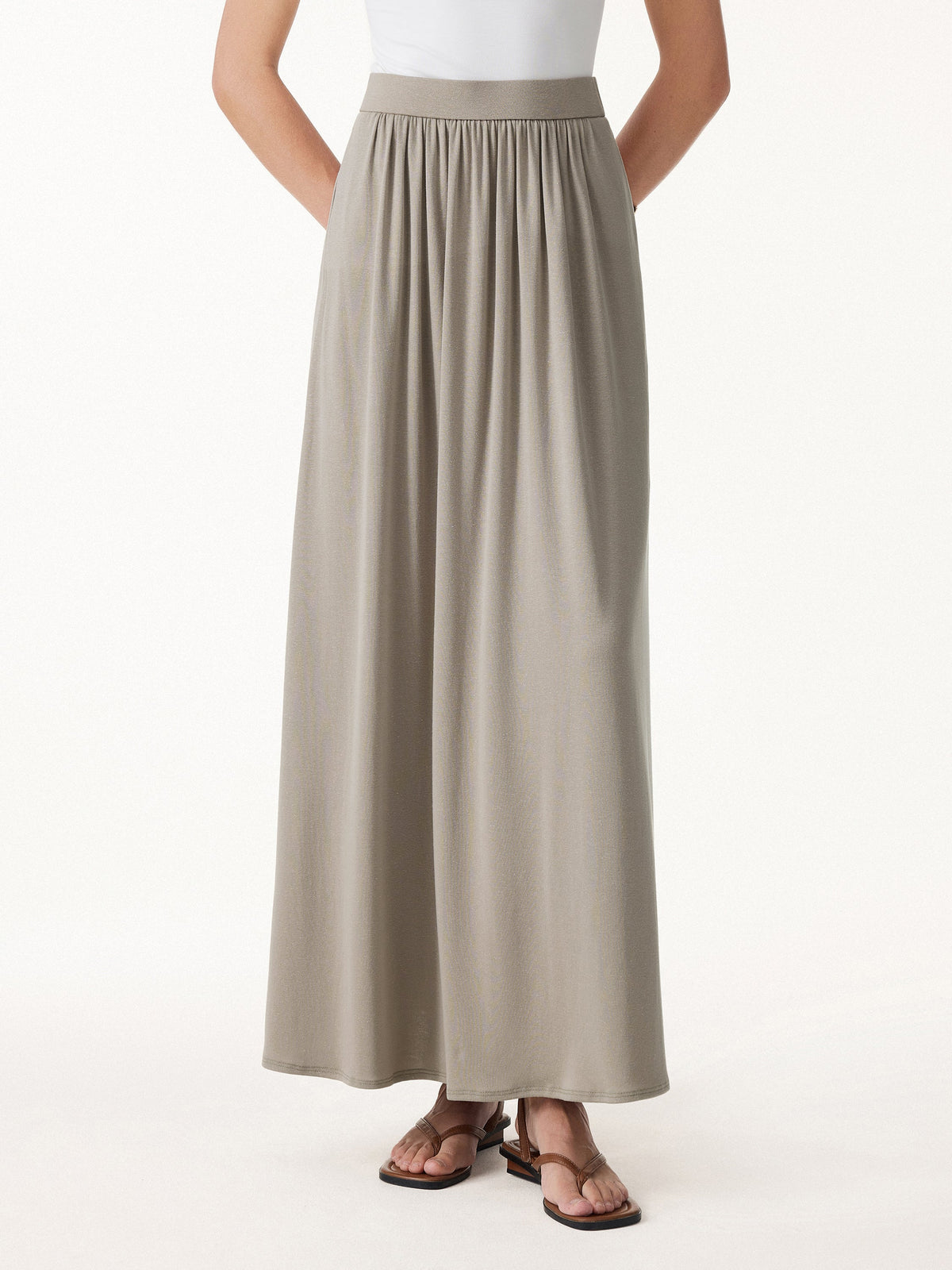 Linen Knit Gathered A-Line Maxi Skirt with Pockets