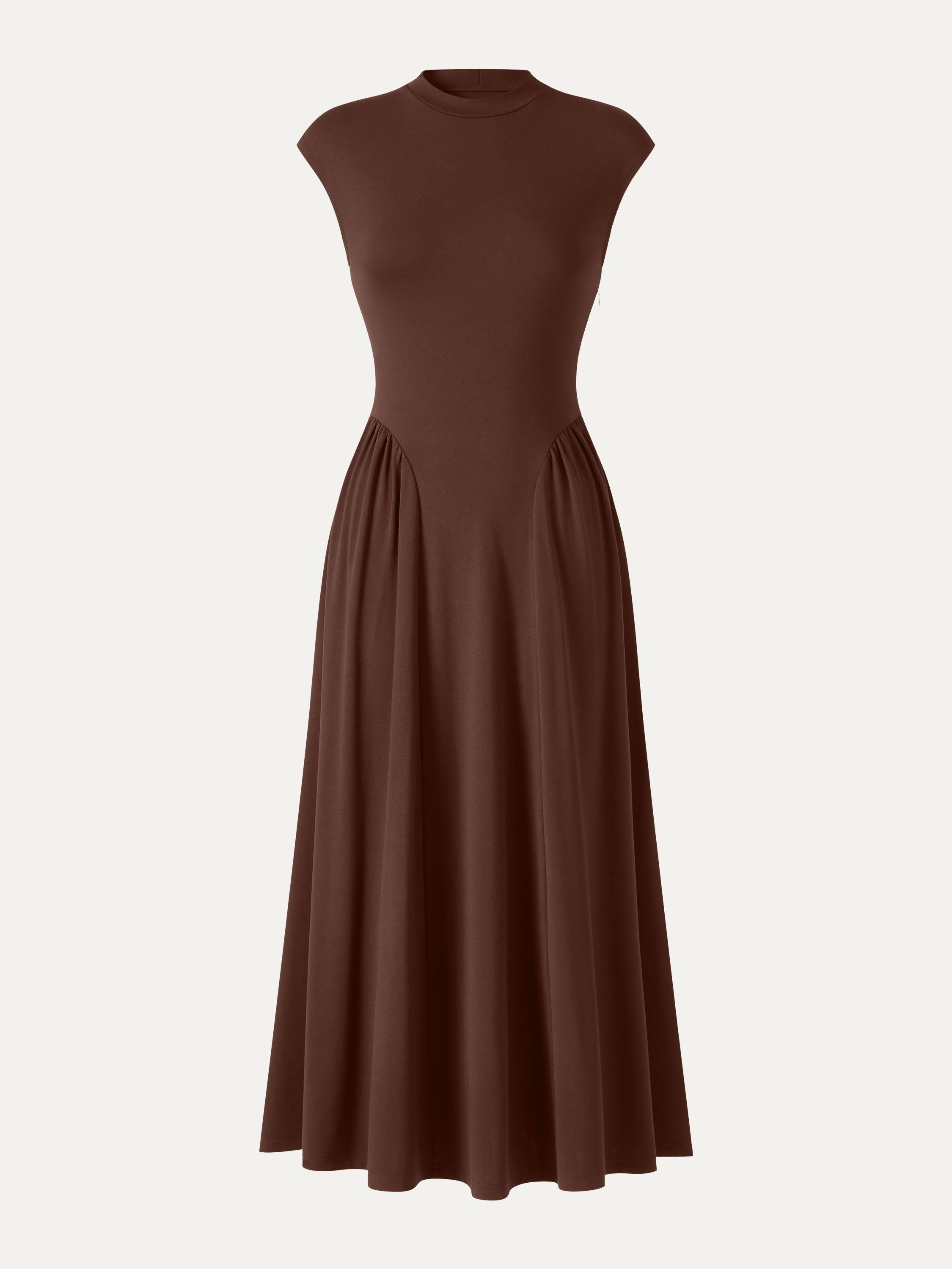 Ponte Mock Neck Ruched A-Line Midi Dress with Pockets