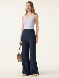 European Linen-Like Mid Rise Flared Pant with Pockets
