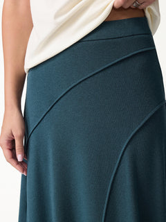 2Pcs Set Asymmetrical Long Sleeve Bra Top & A-Line Midi Skirt