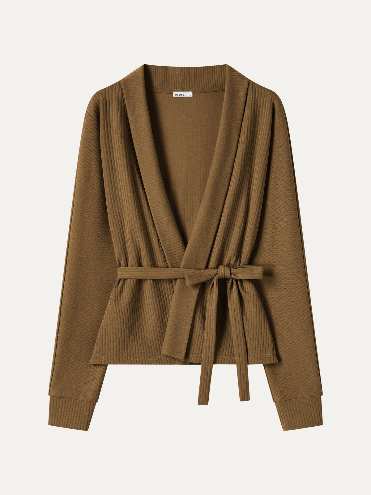 Textured Cotton Blend Lapel Belted Open-Front Jacket