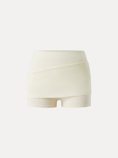 Stretch Cotton Pointelle A-line Mini Skirt with Built-in Shorts