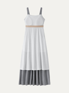 Striped Poplin Square Neck Smocked Midi Bra Dress