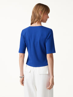 2Pcs Set Surplice Elbow Sleeve Top & Mid-Rise  Wide-Leg Tuck Pants with Pockets