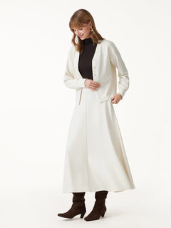 Modal Spacer Knit High-Rise Umbrella Midi Skirt with Pockets