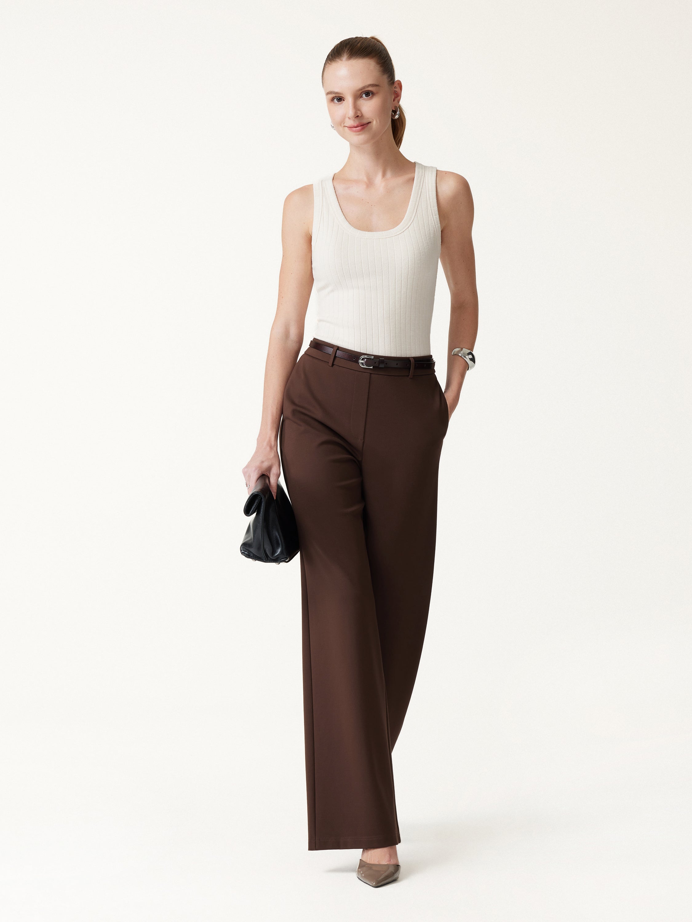 Ponte Mid-Rise Wide-Leg Pants with Pockets