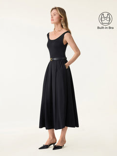 Balletic Scoop Neck Midi Bra Dress with Pockets