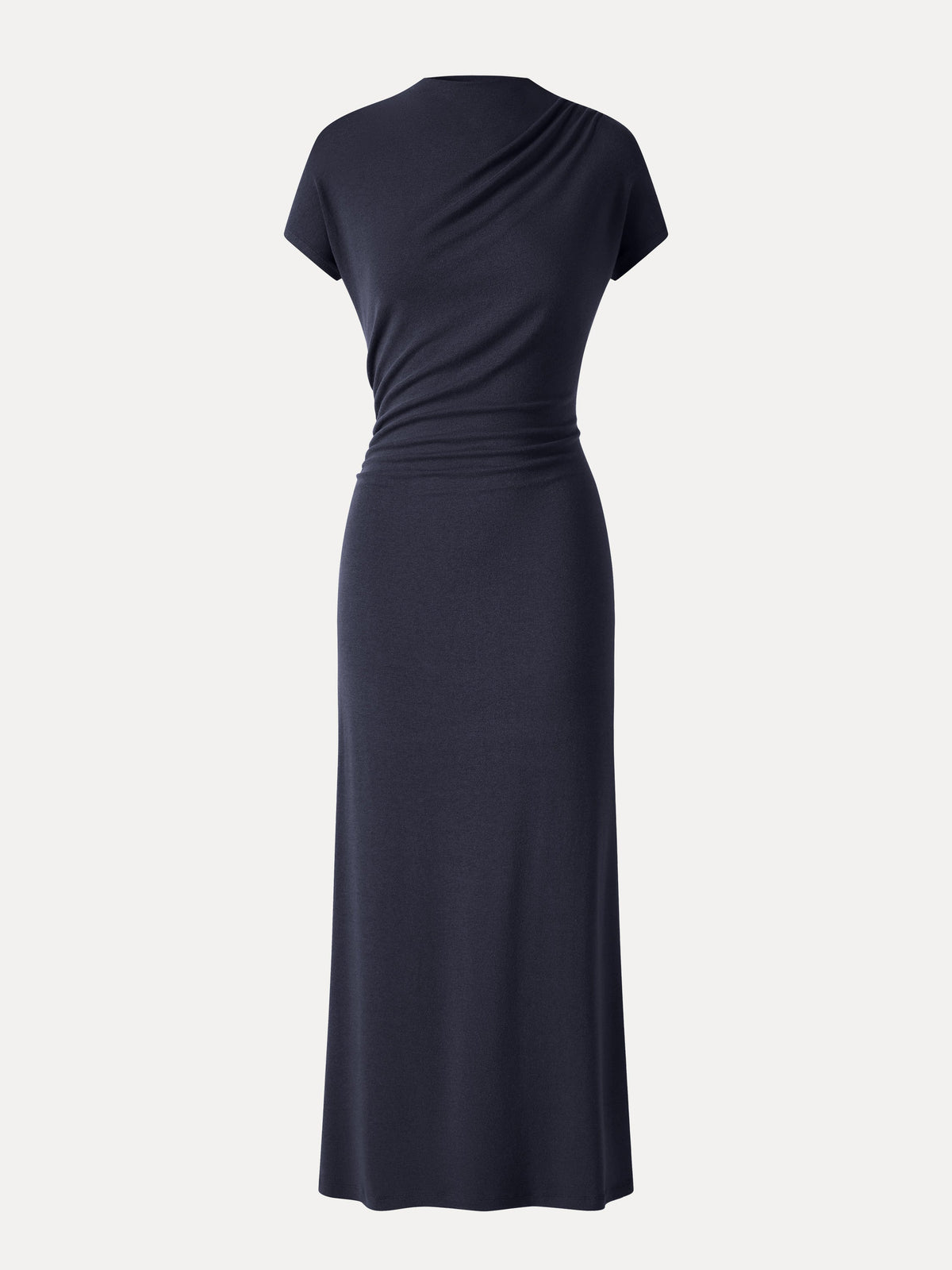 Eco-Mousse® Mock Neck Cap Sleeve Ruched Midi Dress