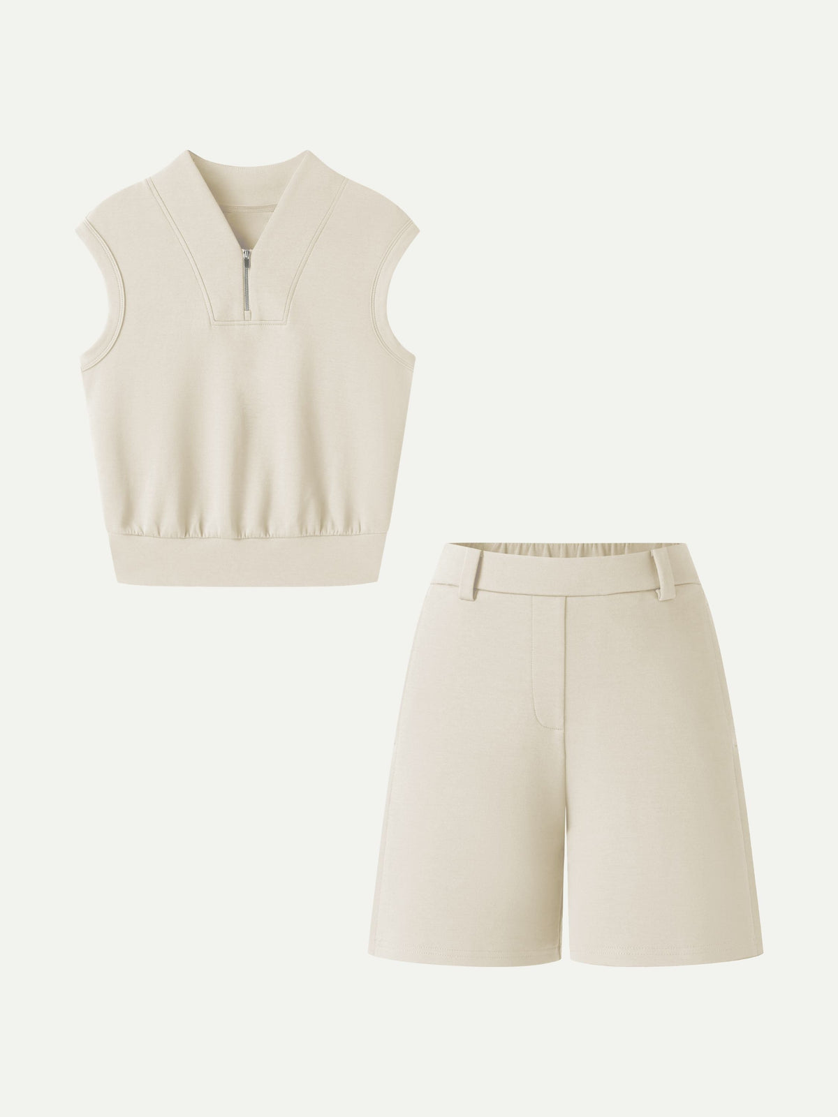 2Pcs Set Banded Hem Travel Top & Shorts with Pockets
