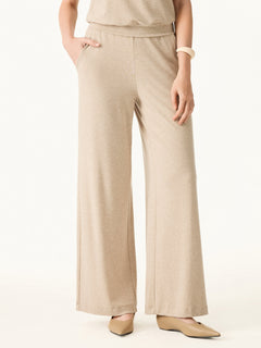 2Pcs Set Lyocell Wool Surplice Cap Sleeve Top & Mid Rise Wide Leg Pants with Pockets