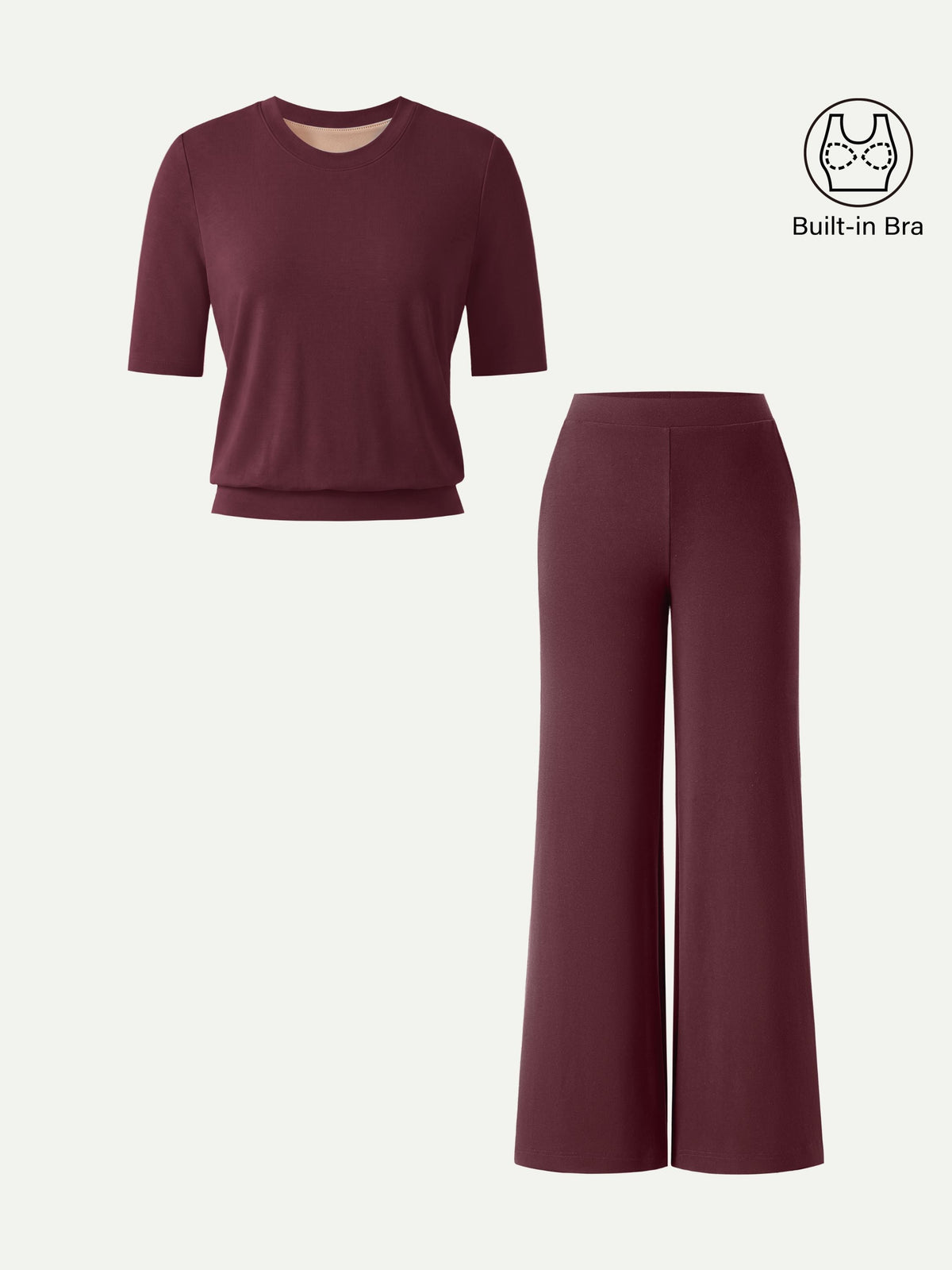 2Pcs Set Petite Wide Leg Pant with Pockets & Crewneck Bra Top