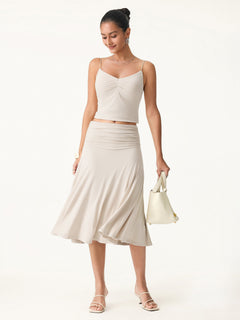 Flowy Side Ruched A-line Midi Skirt
