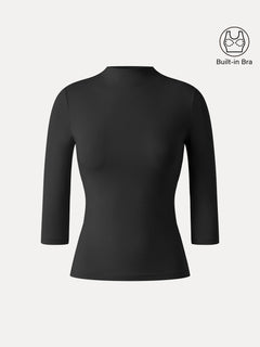 Premium Lyocell-Wool Knit Mock Neck 3/4 Sleeve Bra Top