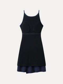 Viscose-Cotton Boatneck Sleeveless Wrap Mini Bra Dress