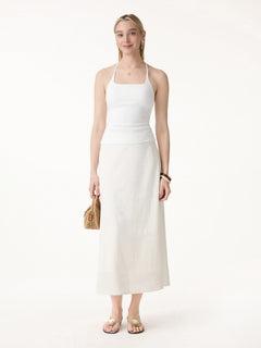 Lyocell-Linen Blend Maxi Flared Pull-On Skirt