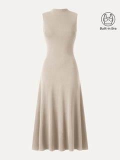 Eco-Mousse® Mock Neck Sleeveless A-Line Midi Bra Dress