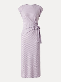 Striped Relaxed Midi Dress with Self-Tie