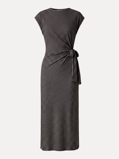 Striped Relaxed Midi Dress with Self-Tie