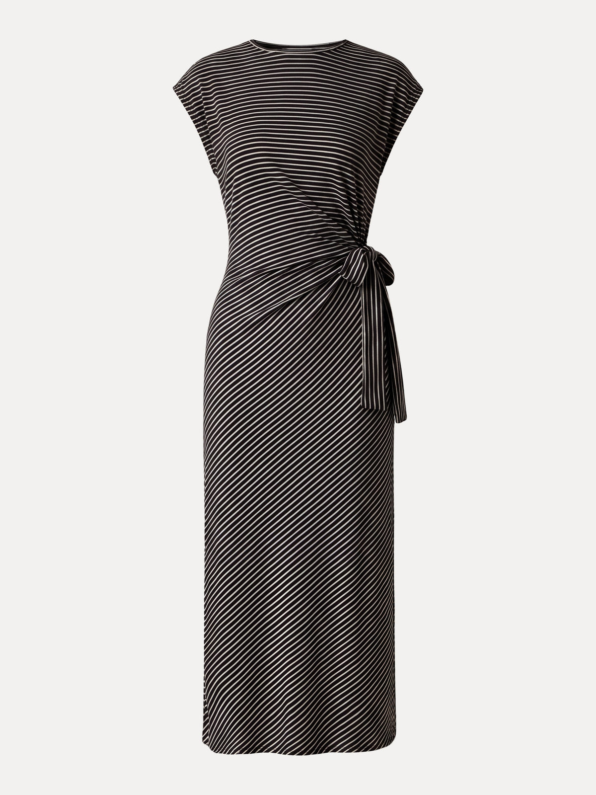 Striped Relaxed Midi Dress with Self-Tie