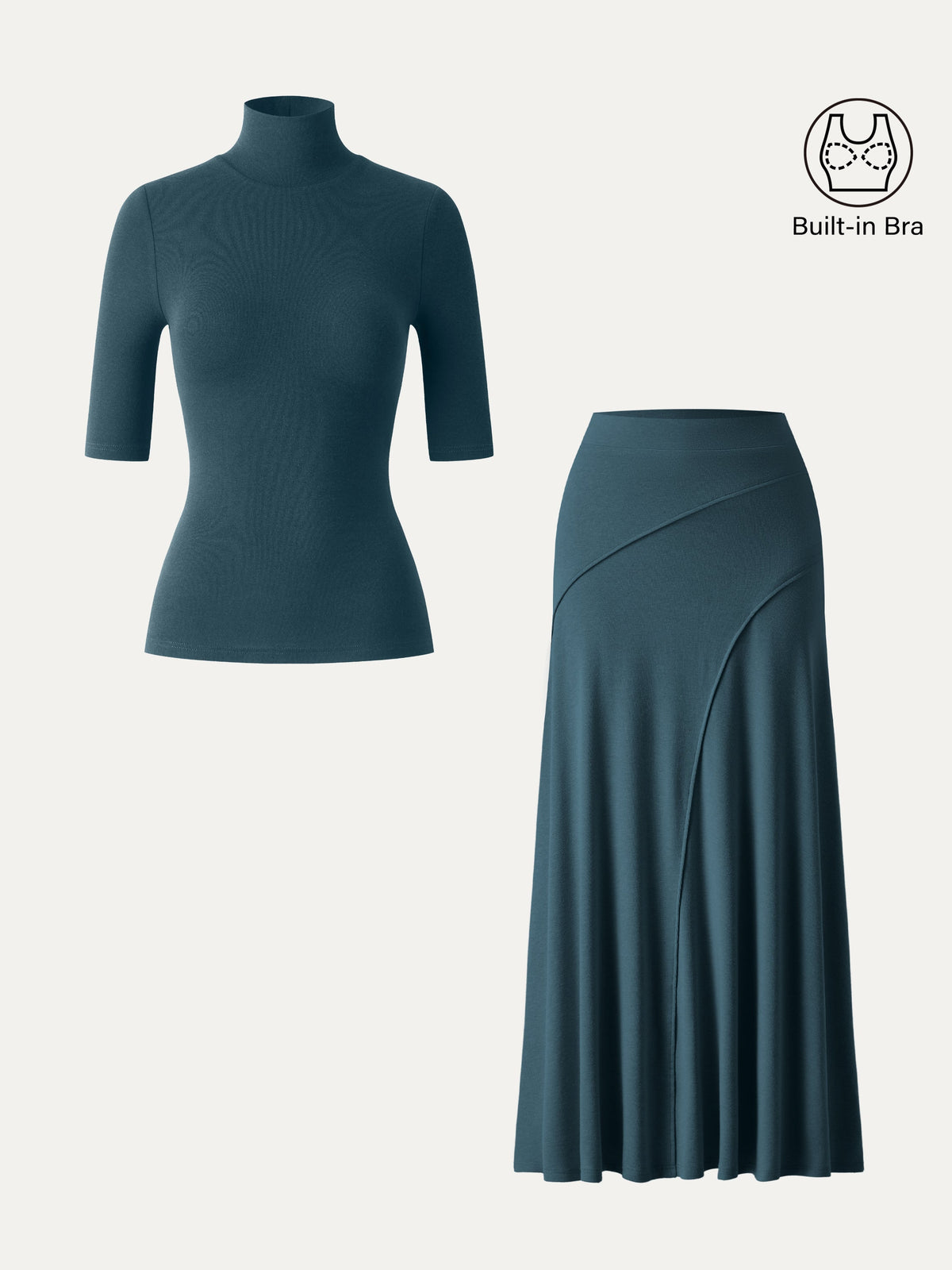 2Pcs Set Turtleneck Bra Top & Drapey A-Line Maxi Skirt