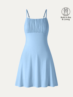 Matte Smooth Square Neck Ruched Spaghetti Mini Bra Dress
