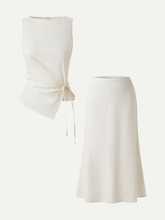 2Pcs Set Boatneck Top & Maxi Flared Pull-On Skirt