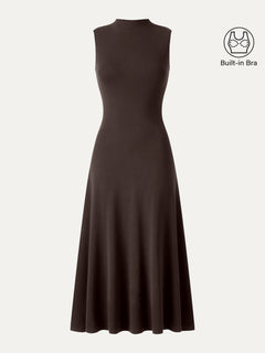 Eco-Mousse® Mock Neck Sleeveless A-Line Midi Bra Dress