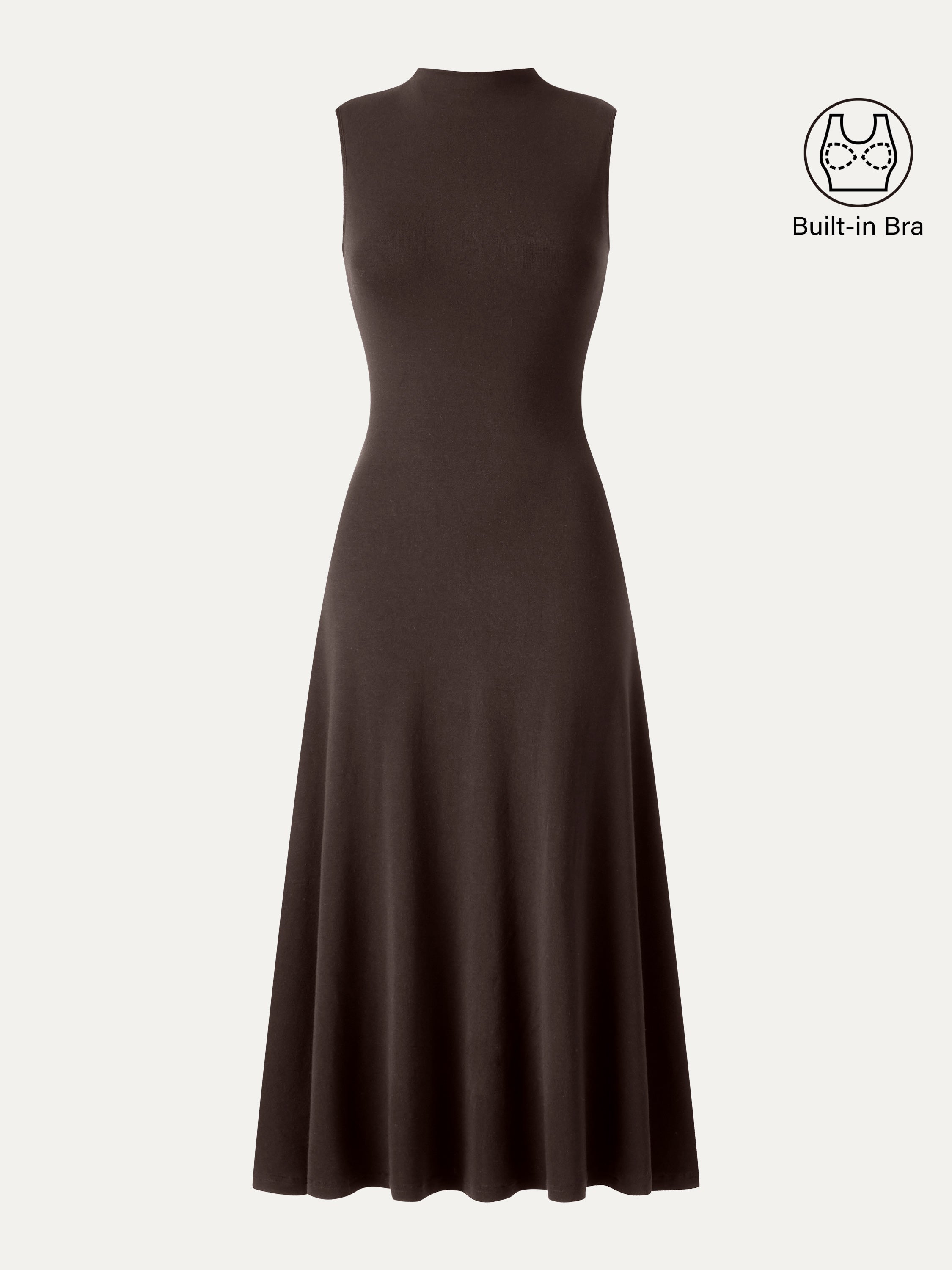 Eco-Mousse® Mock Neck Sleeveless A-Line Midi Bra Dress