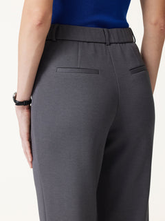 Modal Blend Ponte High-Rise Ankled Slim-Straight Pants with Pockets
