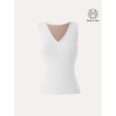 Stretch Cotton Pointelle V-neck Sleeveless Bra Tank