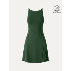 Viscose-Cotton Boatneck Sleeveless Wrap Mini Bra Dress