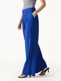 Ponte Mid-Rise  Wide-Leg Tuck Pants with Pockets
