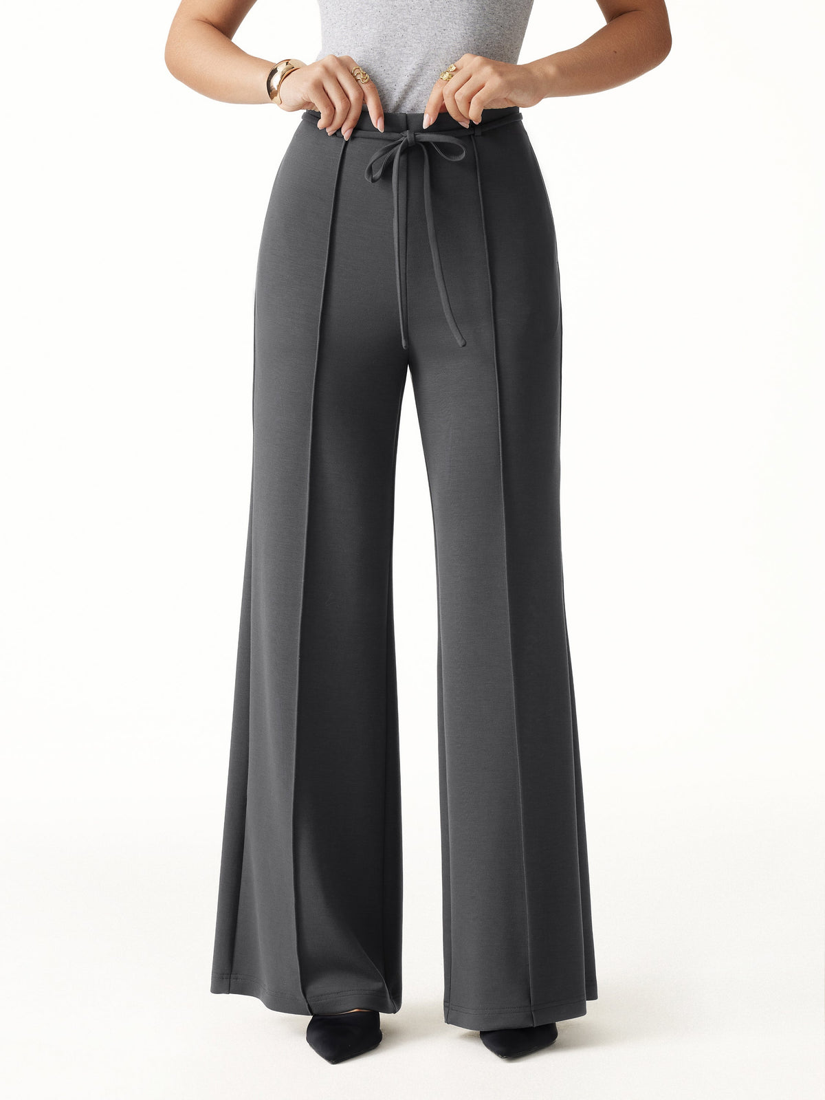 Lyocell Spacer Knit High-Rise Flare Pants with Pockets